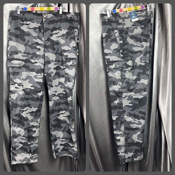 George Men's Cargo Pants Size 38 Gray Camo Cotton Blend Utility Relaxed Fit Hunt - Picture 1 of 10